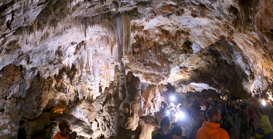 Innenraum der Grotte di Borgio Verezzi mit Stalaktiten, Säulen und Sinter